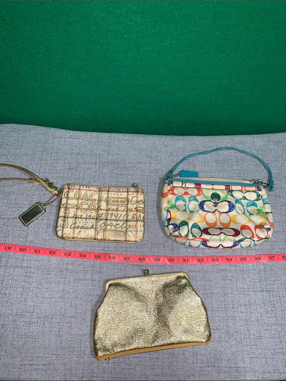Coach Multicolor Signature Canvas and Gold Coin Purse Wristlet Set